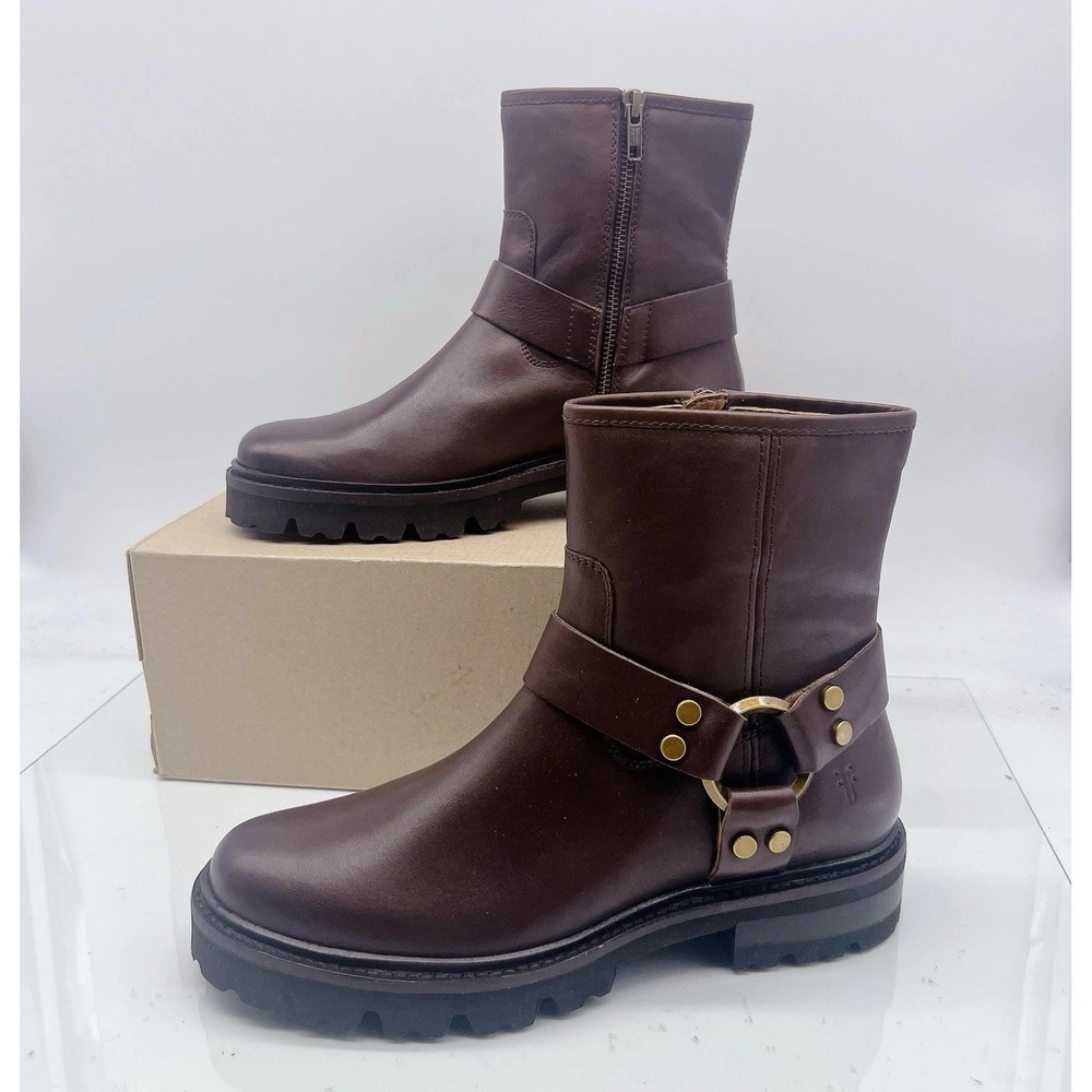 Frye Olivia Harness Short Women's Ankle Boots Brown Leather Side Zip Size US 8.5